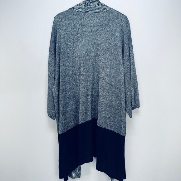 Chicos Sweater Cardigan Sz 2 Black Gray Knit Midi Kimono Open Front Casual - Picture 9 of 9
